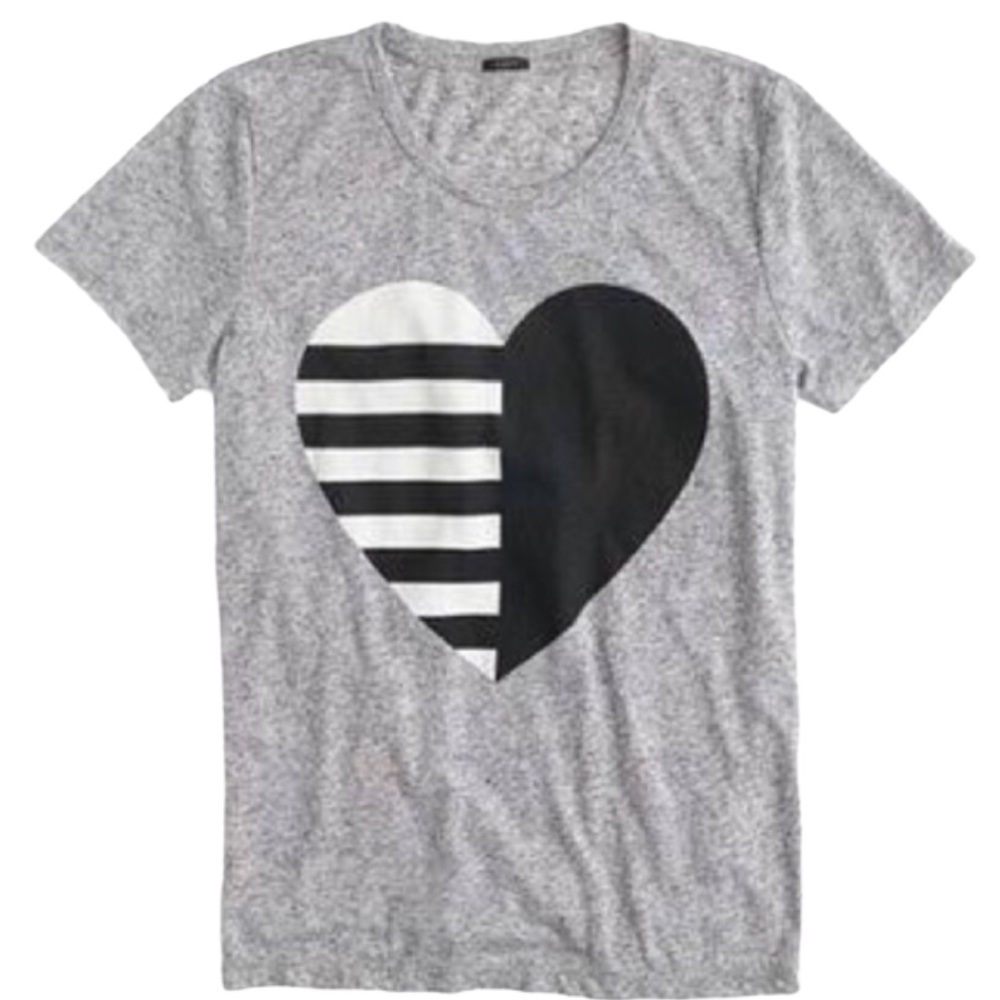 J.CREW Grey Split Heart Print Cap Sleeve Graphic T-Shirt Small